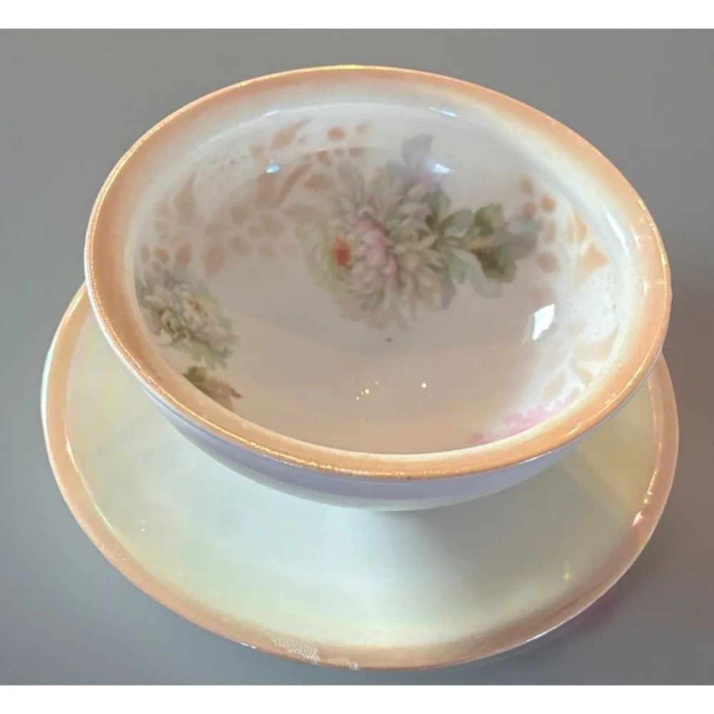 Vintage Floral Sauce Bowl with Attached Under Plate Gravy Dish Boat K&L Germany